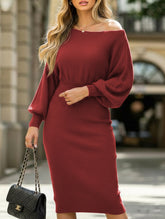 Slim Fit Oversized Knitted Batwing Sleeve Dress
